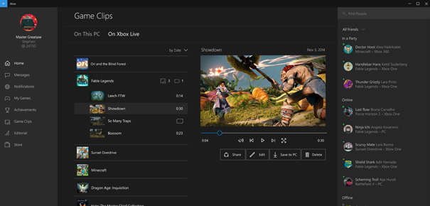 Avec l'appli Xbox, vous pourrez enregistrer les moments forts de vos parties de jeux vidéo