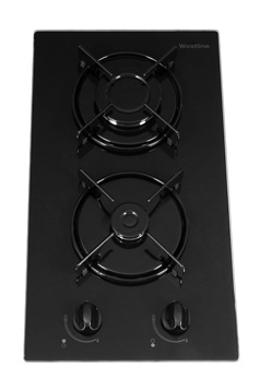 Table de 29 cm - Dessus verre / 2 foyers gaz / Thermocouple / Allumage une 