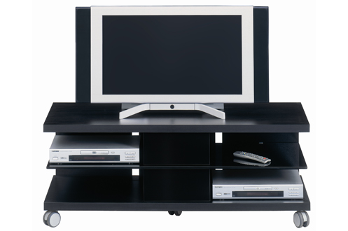 Meuble pour �cran jusqu'� 70 kg / Noir laqu� / 2 tiroirs pour CD / DVD / K7