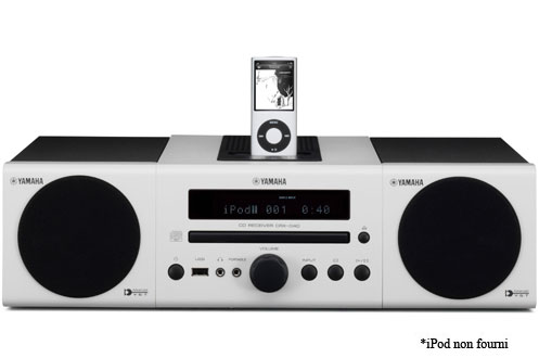 Chaîne micro YAMAHA MCR-040 BLANC-Puissance RMS 2 x 15 watts / Lecteur CD compatible MP3/WMA / Port USB Host (MP3, WMA) / Station d'accueil iPod intégrée