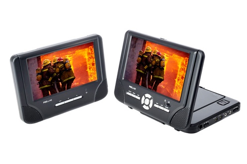 DVD portable PROLINE DVDP250W - Proline - :.2 �crans LCD 16/9 de 17 cm / Lecteur DVD / Enceintes st�r�o int�gr�es / Alimentation 12/220 volts uniquement 