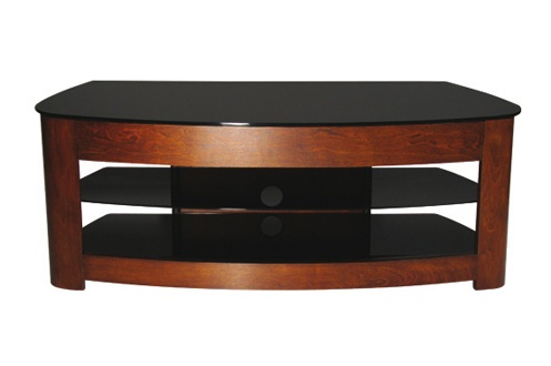 Meuble pour écran jusqu'à 60 kg / Finition bois marron & étagères en verre