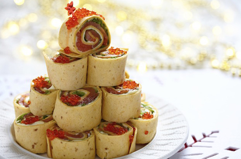 Wraps au saumon fumé et oeufs de saumon