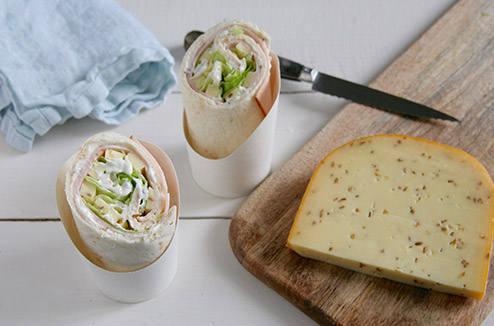 Wraps au jambon de poulet, gouda au cumin