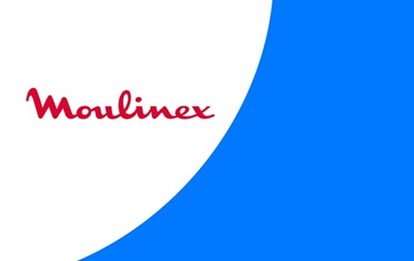 Logo Moulinex sur fond blanc et bleu