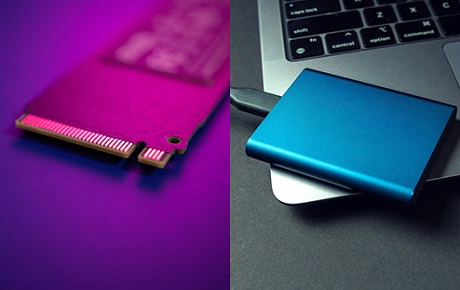 Vues d'un disque ssd interne et d'un disque ssd externe