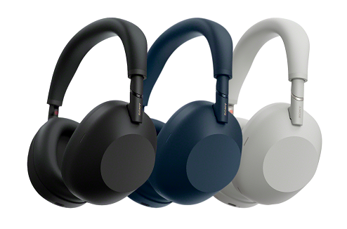 3 casques Sony WH-1000XM6 en coloris noir, bleu et blanc sur fond blanc