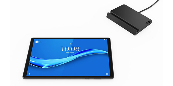 Tablette Lenovo Tab M10+ et sa charge intelligente. 