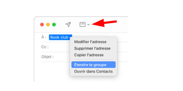 Le champ Cci sur l'application Apple mail