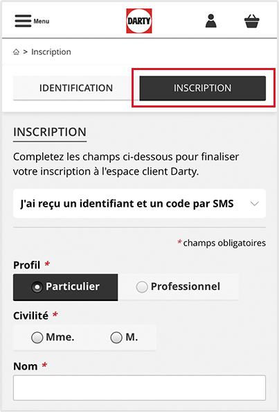 Inscription espace client