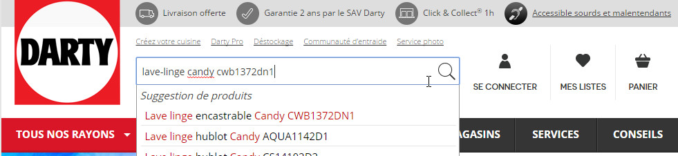 Moteur de recherche Darty